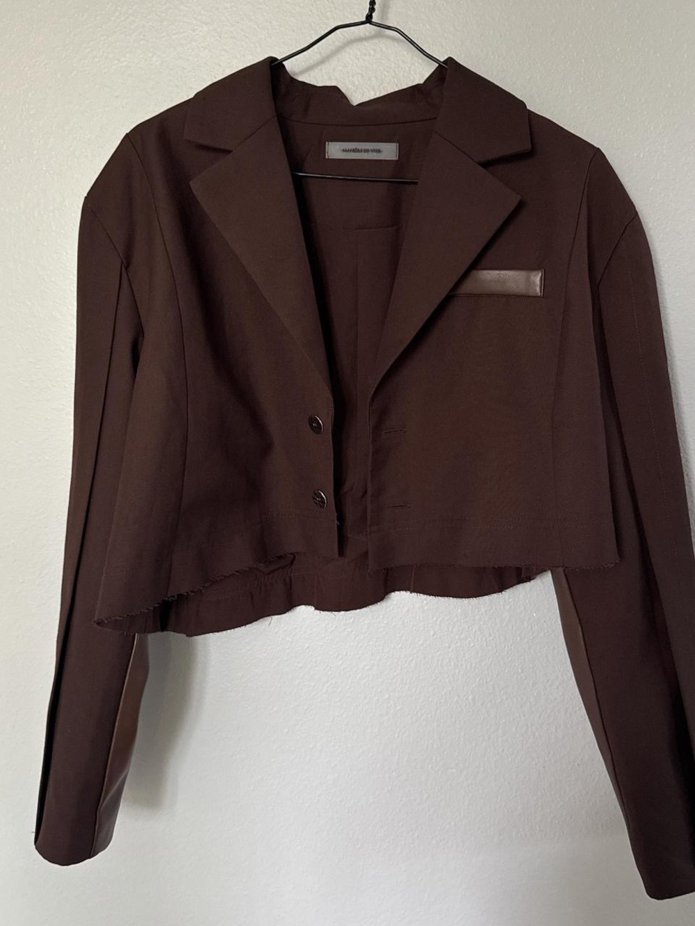 Maniere De Voir Cropped Brown Blazer Jacket